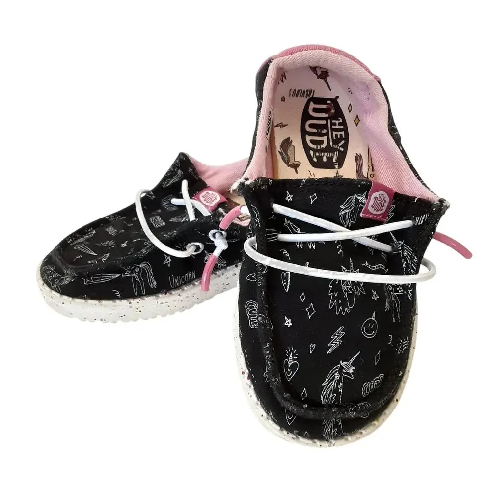 Hey Dude Wendy Sox Slip On Shoes Toddler 8 Black Unicorn Whimsical Boat Shoes
